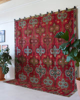 old rug, antique rug, Turkish rug, Portland, Oregon, rug store, rug shop, local shop, bright colors, wild shaman, large rug, area rug, red rug, bold color, burgundy, dark red, flat weave, kilim rug