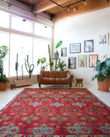 old rug, antique rug, Turkish rug, Portland, Oregon, rug store, rug shop, local shop, bright colors, wild shaman, large rug, area rug, red rug, bold color, burgundy, dark red, flat weave, kilim rug