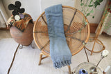 Rustic Large Pestemal Throw in Faded Blue