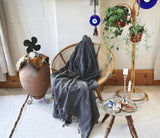 Rustic Large Pestemal Throw in Black Stone