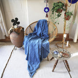 Rustic Large Pestemal Throw in Indigo
