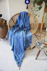 Rustic Large Pestemal Throw in Indigo