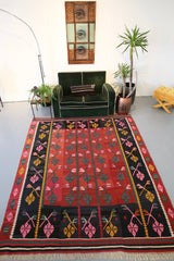 Vintage Balkan Kilim Rug 7'4"x9'
