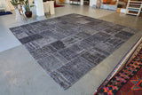 Vintage Patchwork Isparta Rug overdyed in Ash 12.4ftx12.4ft