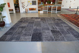 Vintage Patchwork Isparta Rug overdyed in Ash 12.4ftx12.4ft