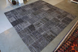 Vintage Patchwork Isparta Rug overdyed in Ash 12.4ftx12.4ft