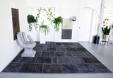 Vintage Overdyed Patchwork Rug overdyed in Black 10ftx10ft