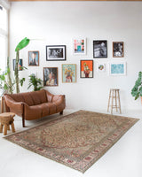 Vintage Turkish rug in living room setting, old rug, antique rug, pastel colors, faded colors, Turkish rug, vintage rug, soft rug, Portland, Oregon, rug store, rug shop, local shop