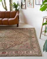 Vintage Turkish rug in living room setting, old rug, antique rug, pastel colors, faded colors, Turkish rug, vintage rug, soft rug, Portland, Oregon, rug store, rug shop, local shop