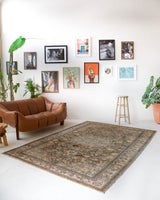 Vintage Turkish rug in living room setting, old rug, antique rug, pastel colors, faded colors, Turkish rug, vintage rug, soft rug, Portland, Oregon, rug store, rug shop, local shop