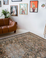 Vintage Turkish rug in living room setting, old rug, antique rug, pastel colors, faded colors, Turkish rug, vintage rug, soft rug, Portland, Oregon, rug store, rug shop, local shop