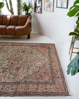 Vintage Turkish rug in living room setting, old rug, antique rug, pastel colors, faded colors, Turkish rug, vintage rug, soft rug, Portland, Oregon, rug store, rug shop, local shop