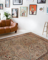 Vintage Turkish rug in living room setting, old rug, antique rug, pastel colors, faded colors, Turkish rug, vintage rug, soft rug, Portland, Oregon, rug store, rug shop, local shop