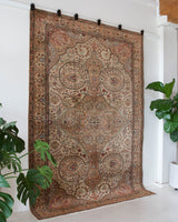 Vintage Turkish rug in living room setting, old rug, antique rug, pastel colors, faded colors, Turkish rug, vintage rug, soft rug, Portland, Oregon, rug store, rug shop, local shop