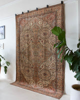 Vintage Turkish rug in living room setting, old rug, antique rug, pastel colors, faded colors, Turkish rug, vintage rug, soft rug, Portland, Oregon, rug store, rug shop, local shop