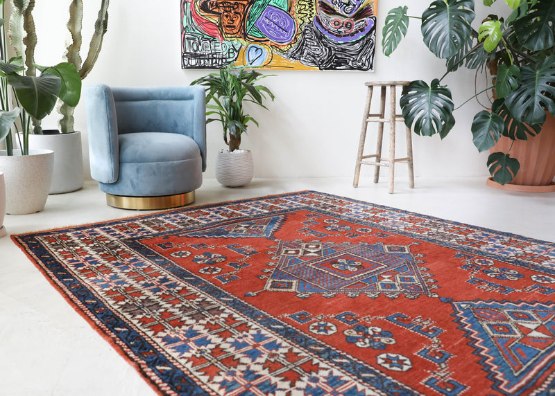 Vintage Turkish rug in a living room setting, Area rug in a living room setting, pile rug, Turkish rug, custom rug, modern rug, portland, rug shop, bright colors, wild shaman, soft rug, bold color, Portland, Oregon, rug store, rug shop, local shop