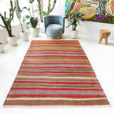 Vintage kilim rug in living room setting, old rug, antique rug, pastel colors, faded colors, Turkish rug, vintage rug, soft rug, Portland, Oregon, rug store, rug shop, local shop, earthy tones, earthy colors, warm colors