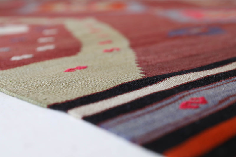 Vintage Turkish rug in a living room setting, pile rug, Turkish rug, vintage rug, portland, rug shop, bright colors, wild shaman, soft rug, bold color, Portland, Oregon, rug store, rug shop, local shop, antique rug