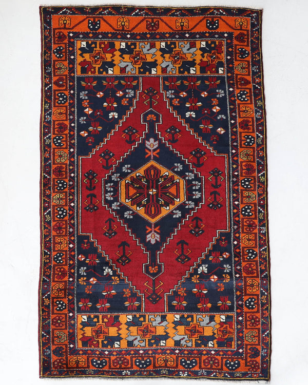 Vintage Turkish rug in a living room setting, pile rug, Turkish rug, vintage rug, portland, rug shop, bright colors, wild shaman, soft rug, bold color, Portland, Oregon, rug store, rug shop, local shop