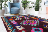 Vintage kilim rug in living room setting, bright colors, wild shaman, soft rug, bold color, Portland, Oregon, rug store, rug shop, local shop, vintage rug, modern kilim, warm colors