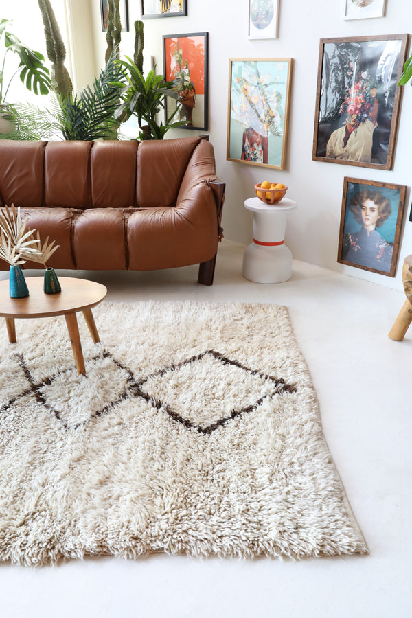 Vintage Turkish rug in a living room setting, pile rug, Turkish rug, vintage rug, portland, rug shop, bright colors, wild shaman, soft rug, bold color, Portland, Oregon, rug store, rug shop, local shop, shag rug, shaggy, plush,tulu rugs