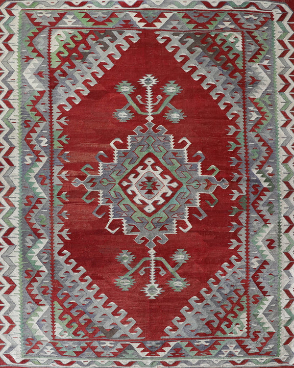  Vintage kilim rug in room decor setting, old rug, antique rug, pastel colors, faded colors, Turkish rug, vintage rug, soft rug, Portland, Oregon, rug store, rug shop, local shop, bold colors, bright colors, faded colors