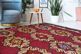 Vintage kilim rug in living room setting, bright colors, wild shaman, soft rug, bold color, Portland, Oregon, rug store, rug shop, local shop, vintage rug, modern kilim, warm colors