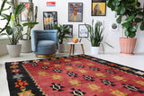 Vintage kilim rug in living room setting, bright colors, wild shaman, soft rug, bold color, Portland, Oregon, rug store, rug shop, local shop, vintage rug, modern kilim, warm colors