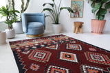 Vintage kilim rug in living room setting, bright colors, wild shaman, soft rug, bold color, Portland, Oregon, rug store, rug shop, local shop, vintage rug, modern kilim, warm colors, antique kilim rug