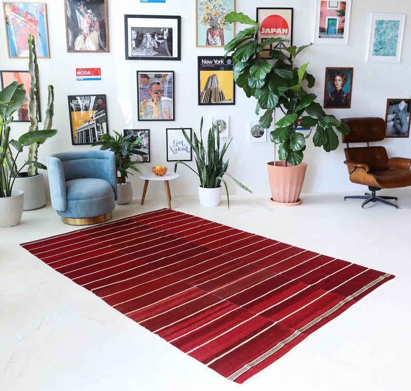 Vintage kilim rug in living room setting, bright colors, wild shaman, soft rug, bold color, Portland, Oregon, rug store, rug shop, local shop, vintage rug, modern kilim, warm colors