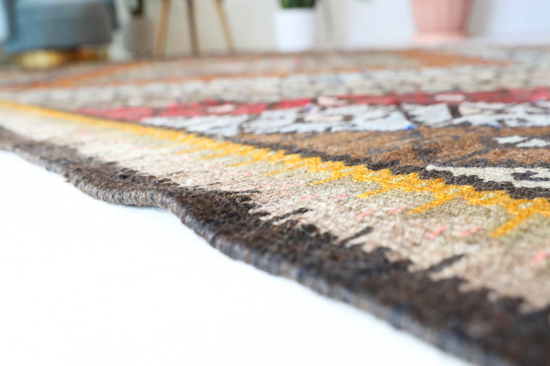 Vintage kilim rug in living room setting, bright colors, wild shaman, soft rug, bold color, Portland, Oregon, rug store, rug shop, local shop, vintage rug, modern kilim, warm colors