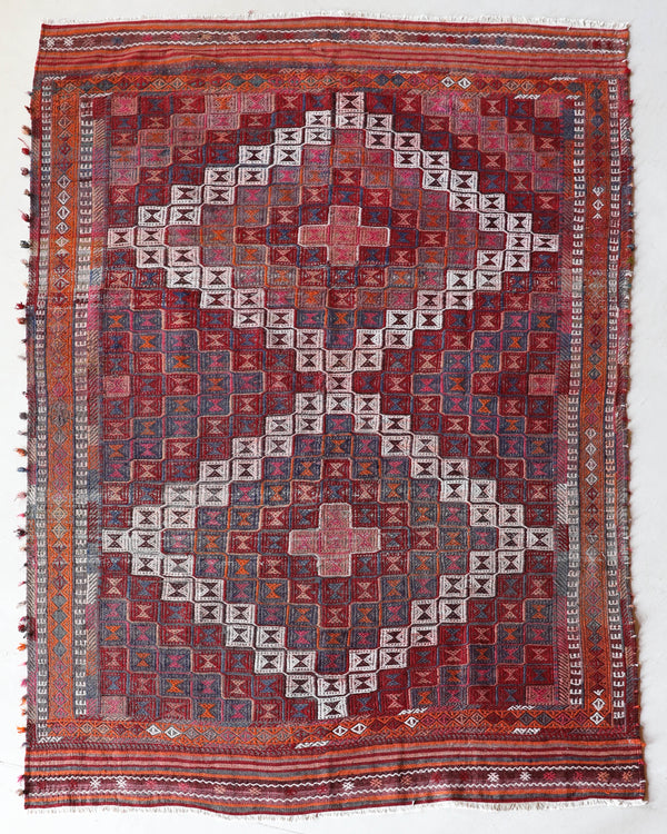 Vintage kilim rug in living room setting, bright colors, wild shaman, soft rug, bold color, Portland, Oregon, rug store, rug shop, local shop, vintage rug, modern kilim, warm colors