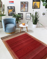 Vintage kilim rug in living room setting, bright colors, wild shaman, soft rug, bold color, Portland, Oregon, rug store, rug shop, local shop, vintage rug, modern kilim, warm colors