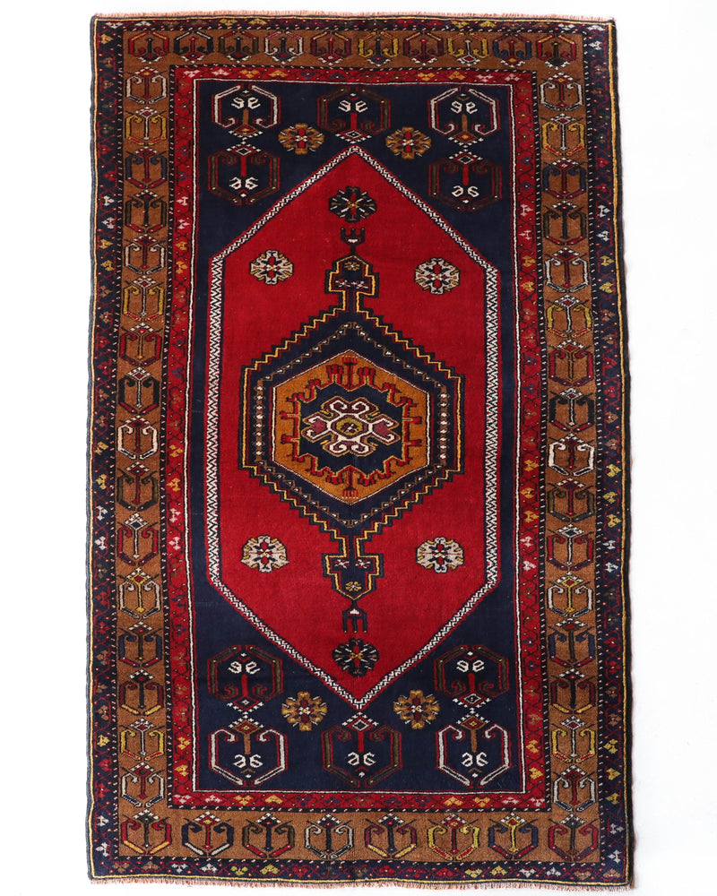 Vintage Turkish rug in a living room setting, pile rug, Turkish rug, vintage rug, portland, rug shop, bright colors, wild shaman, soft rug, bold color, Portland, Oregon, rug store, rug shop, local shop, antique rug