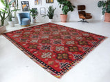 Vintage kilim rug in living room setting, bright colors, wild shaman, soft rug, bold color, Portland, Oregon, rug store, rug shop, local shop, vintage rug, modern kilim, warm colors