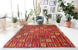 Vintage kilim rug in living room setting, bright colors, wild shaman, soft rug, bold color, Portland, Oregon, rug store, rug shop, local shop, vintage rug, modern kilim, warm colors