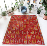 Vintage kilim rug in living room setting, bright colors, wild shaman, soft rug, bold color, Portland, Oregon, rug store, rug shop, local shop, vintage rug, modern kilim, warm colors