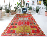 Vintage kilim rug in living room setting, bright colors, wild shaman, soft rug, bold color, Portland, Oregon, rug store, rug shop, local shop, vintage rug, modern kilim, warm colors