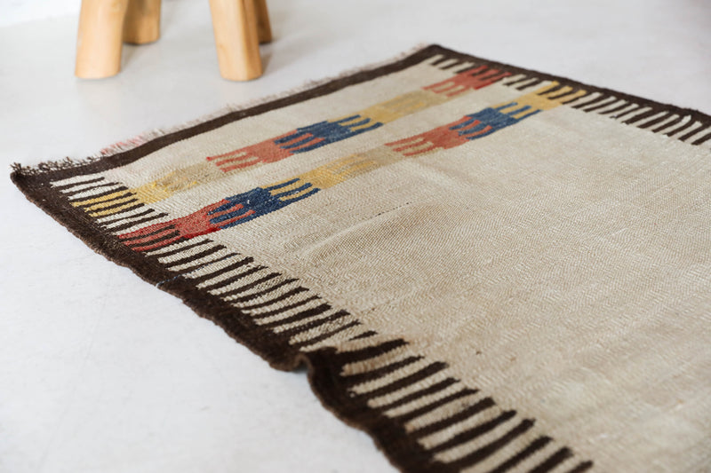  Vintage kilim rug in living room setting, old rug, antique rug, pastel colors, faded colors, Turkish rug, vintage rug, soft rug, Portland, Oregon, rug store, rug shop, local shop, earthy tones, earthy colors, warm colors