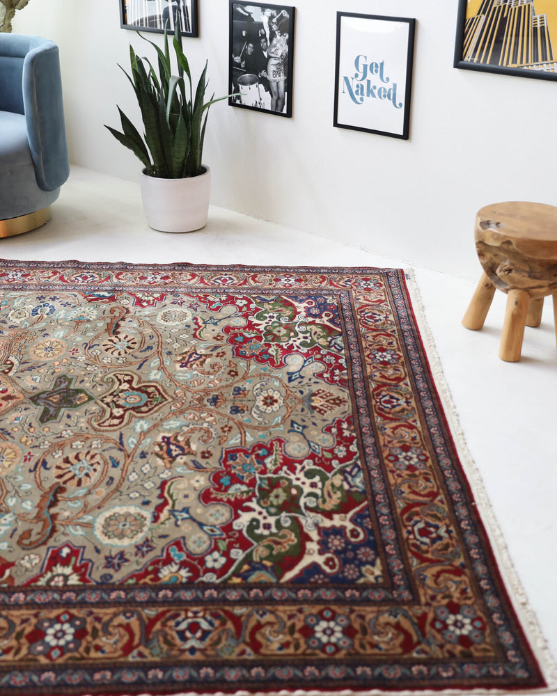 Vintage Turkish rug in a living room setting, pile rug, Turkish rug, vintage rug, portland, rug shop, bright colors, wild shaman, soft rug, bold color, Portland, Oregon, rug store, rug shop, local shop