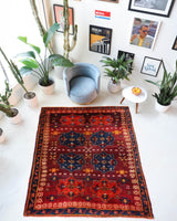 Vintage Turkish rug in a living room setting, Area rug in a living room setting, pile rug, Turkish rug, custom rug, modern rug, portland, rug shop, bright colors, wild shaman, soft rug, bold color, Portland, Oregon, rug store, rug shop, local shop