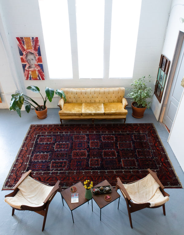 old rug, antique rug, Turkish rug, Portland, Oregon, rug store, rug shop, local shop, bright colors, wild shaman, large rug, area rug, red rug, bold color, baluch rug, burgundy, dark red