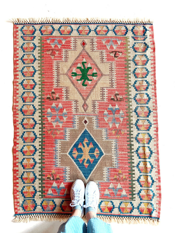 pile rug, Turkish rug, vintage rug, portland, rug shop, bright colors, wild shaman, area rug, red rug, mini rug, bold color, Portland, Oregon, rug store, rug shop, local shop, flat weave, kilim rug