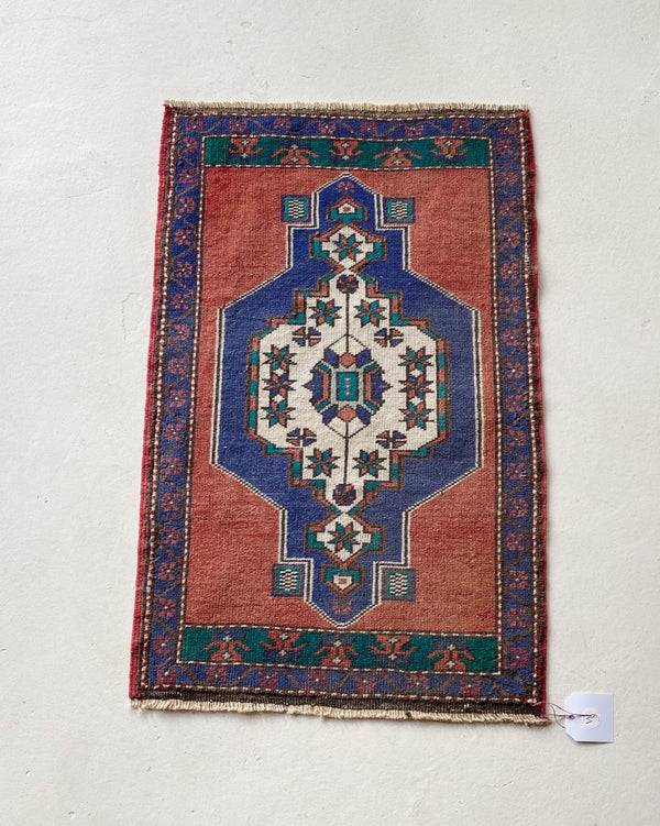 Small doormat size Turkish rug, pile rug, Turkish rug, vintage rug, portland, rug shop, bright colors, wild shaman, area rug, red rug, mini rug, bold color, Portland, Oregon, rug store, rug shop, local shop, flat weave, kilim rug