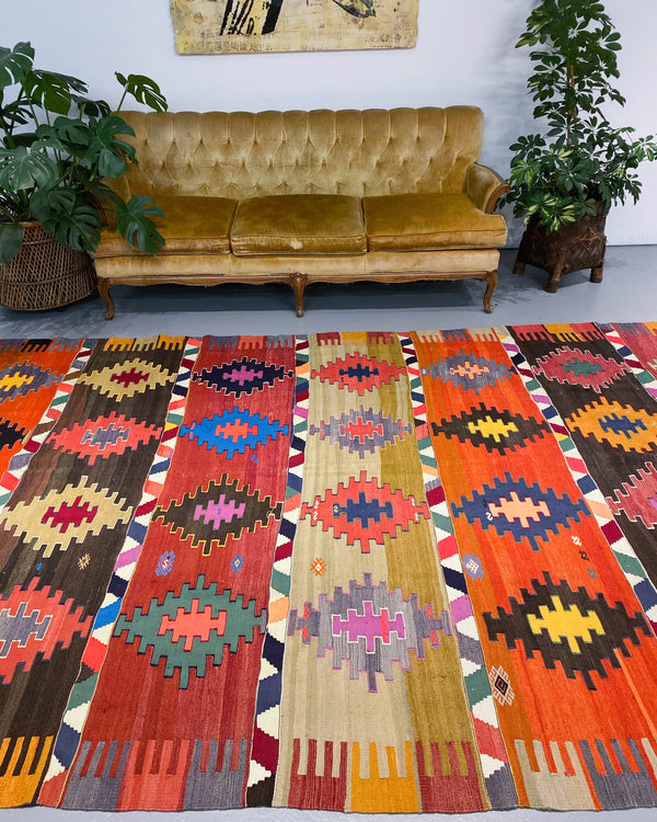 Turkish rug, vintage rug, flat weave, kilim rug, large area rug, square rug, Wild Shaman, Portland, Oregon, rug store, rug shop, local shop,  bright colors, area rug, red rug, bold color