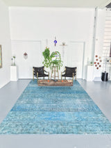 Vintage Overdyed Patchwork Rug overdyed in Aqua 8ftx14ft