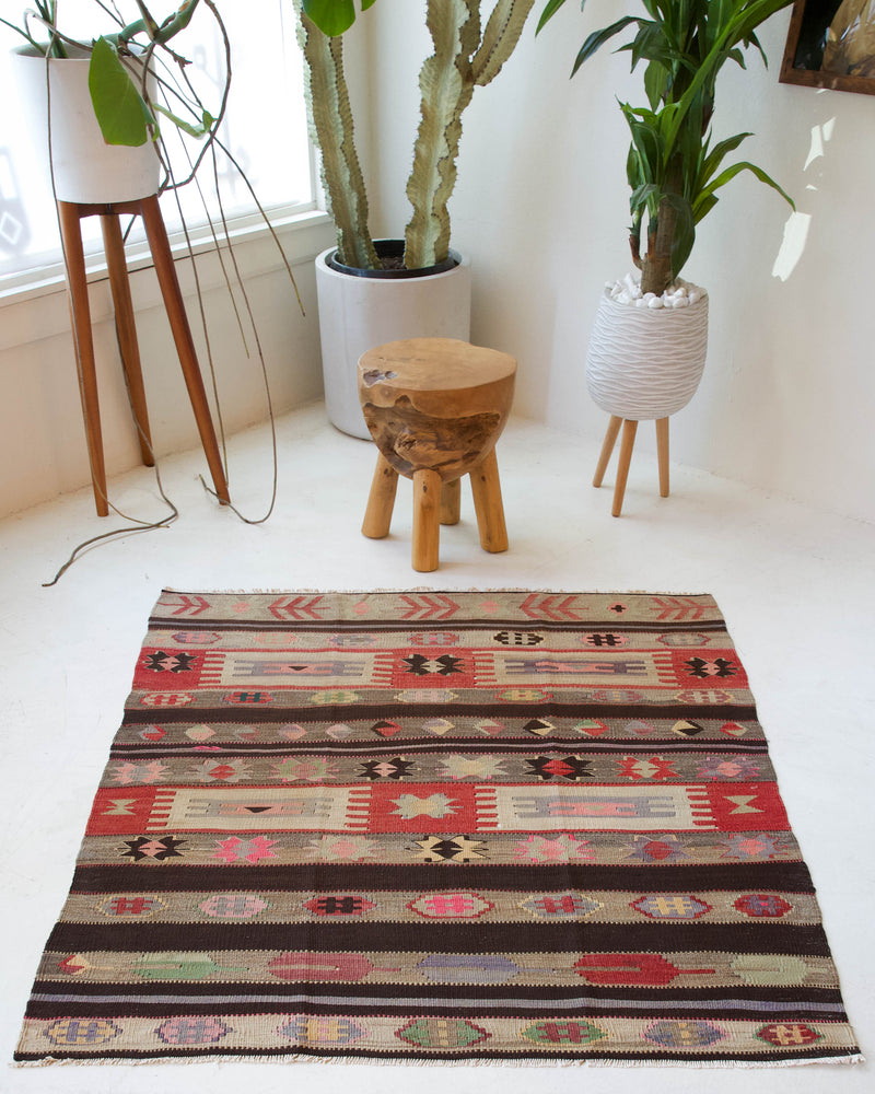 old rug, antique rug, earthy colors, faded colors, Turkish rug, vintage rug, flat weave, kilim rug, large area rug, square rug, Wild Shaman, Portland, Oregon, rug store, rug shop, local shop