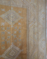 Area rug in a living room setting, pile rug, Turkish rug, old rug, antique rug, pastel colors, faded colors, Turkish rug, vintage rug, soft rug, Portland, Oregon, rug store, rug shop, local shop, warm colors