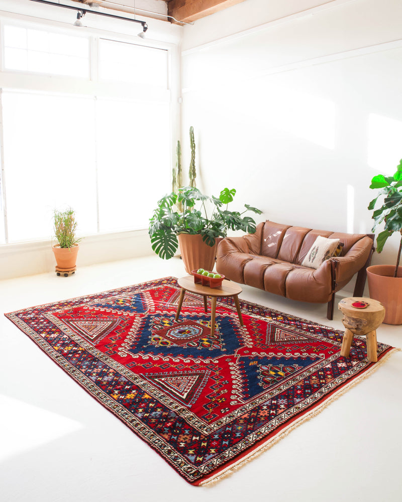 old rug, antique rug, Turkish rug, Portland, Oregon, rug store, rug shop, local shop, bright colors, wild shaman, large rug, area rug, red rug, bold color, burgundy, dark red