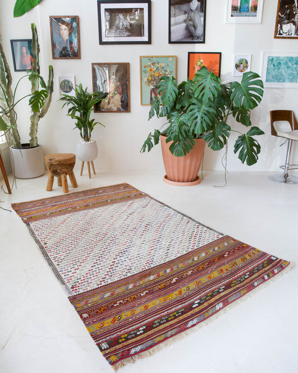 old rug, antique rug, earthy colors, faded colors, Turkish rug, vintage rug, flat weave, kilim rug, large area rug, square rug, Wild Shaman, Portland, Oregon, rug store, rug shop, local shop